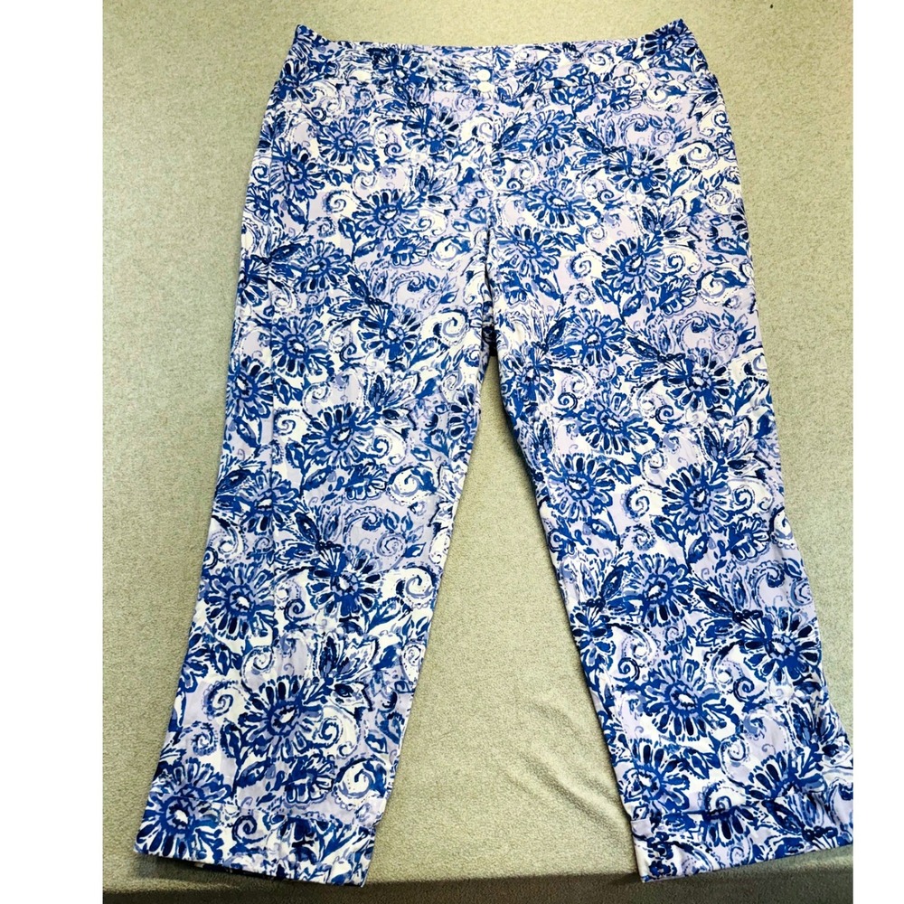 Lane Bryant Womens Sz 22 Blue White Floral Print Capri Pants Stretch Cotton Plus